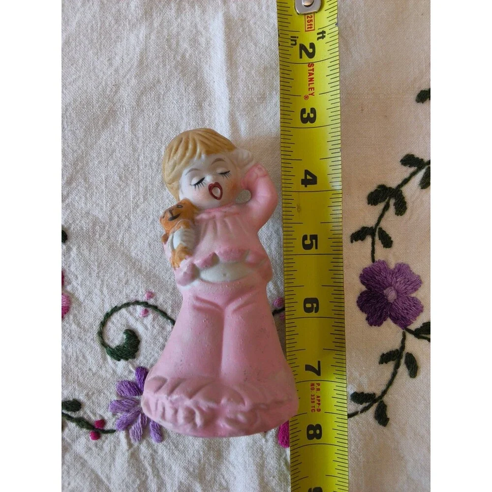 Vintage 1978 Jasco Adorabelles Bisque Porcelain Yawning Gir Teddy Bear Bell